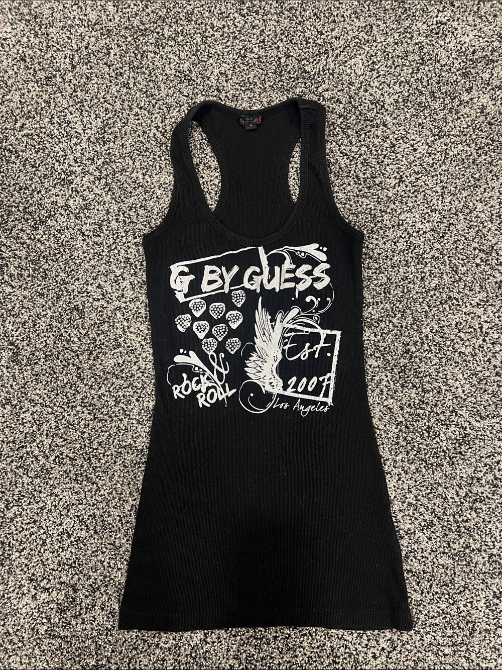 G by Guess Black Tank with White Graphic Print